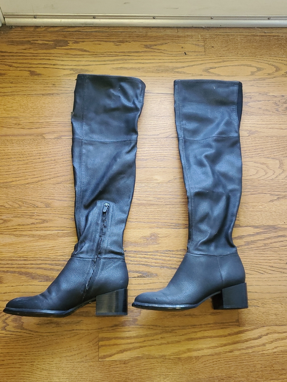 CALVIN KLEIN JEANS Tall Black Leather Over-the-Knee Block Heel Boots